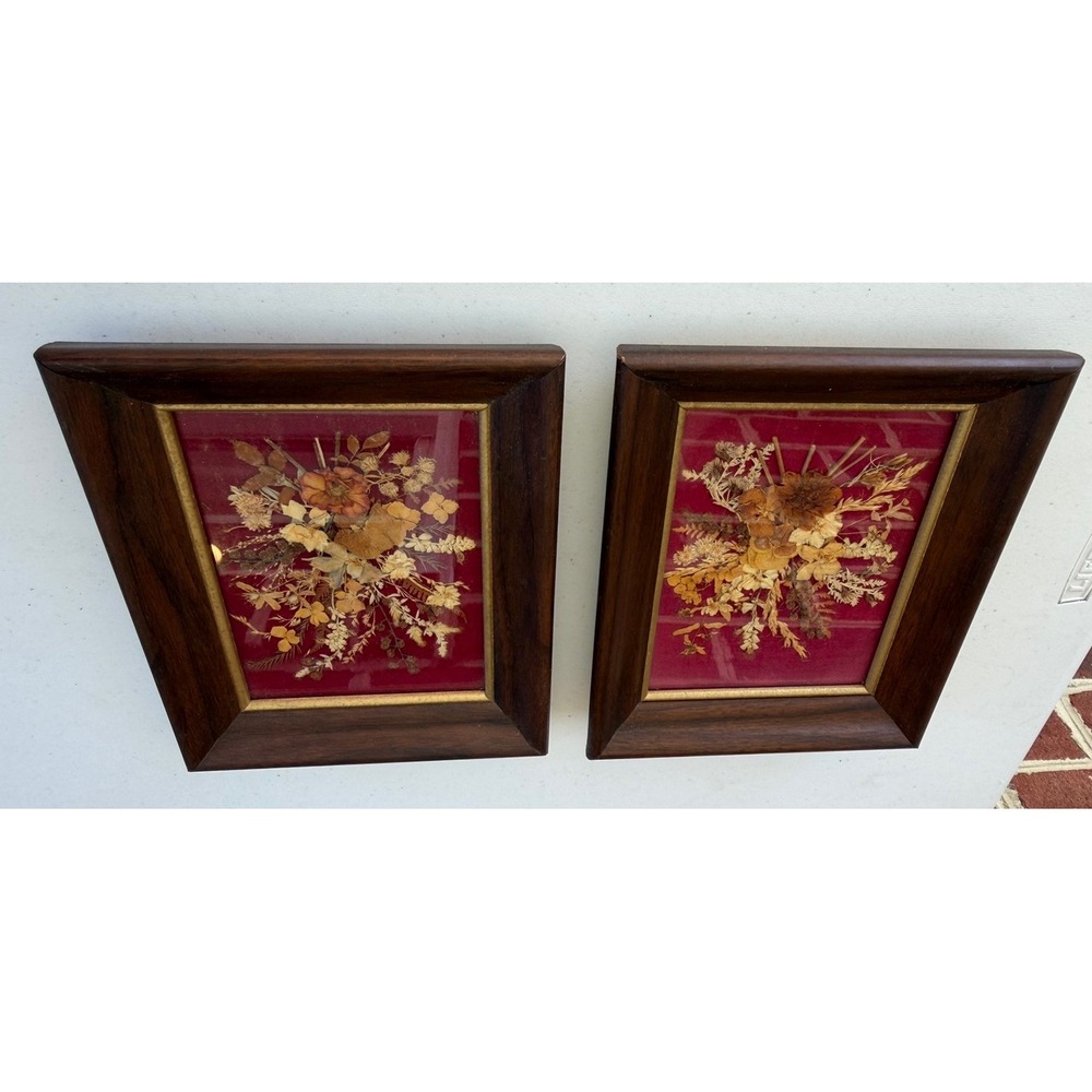 Framed Dorothy Wylie Original Mixed Media‎ Botanical Flower Collage Folk Art Set